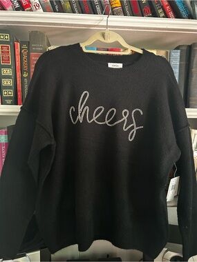 CeCe Black 'Cheers' Embroidered Crewneck Sweater